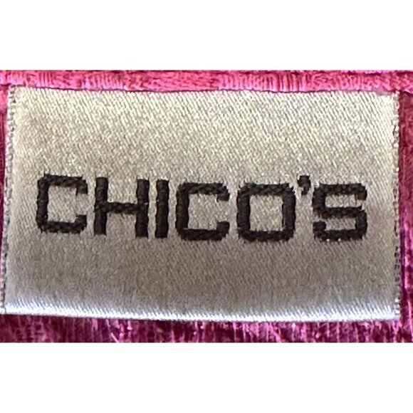 Chico's Womens Jacket Fitted Textured Pink Rose Silver Swirl Buttons Size 2 - Picture 8 of 11